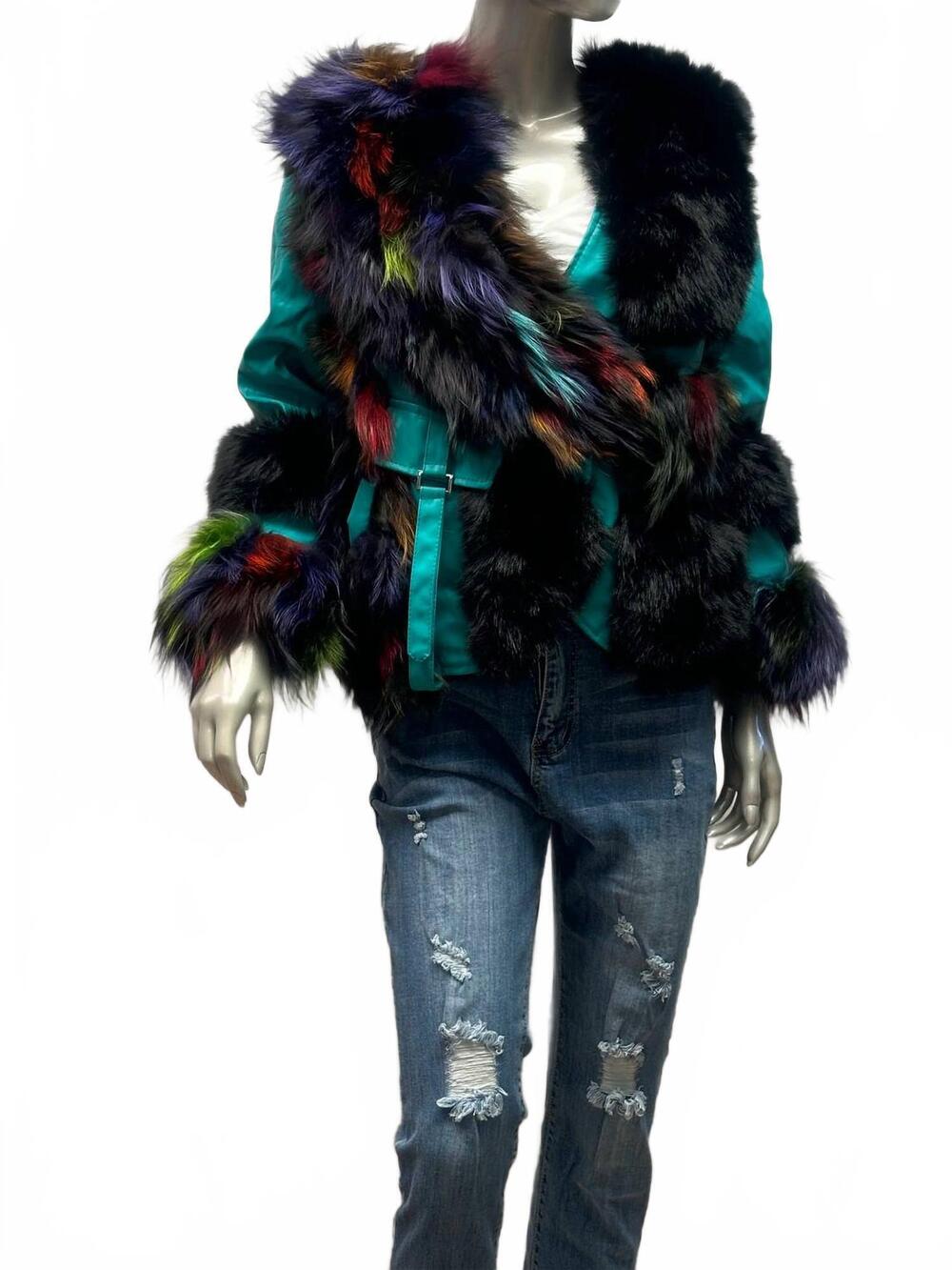 NEW BEULAHSTYLE women's work it faux fur color block jacket in green